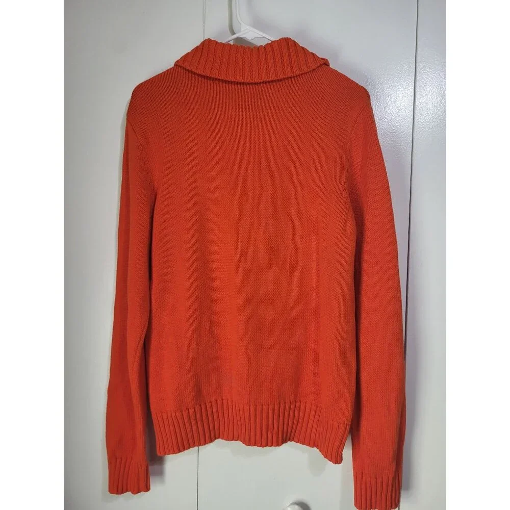 LRL Lauren Ralph Lauren Women L Orange Sweater Gold Turn Lock Preppy Old Money - Picture 3 of 6